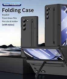 זול -מגן טלפון לסמסונג גלאקסי Z Fold 6 Z Fold 5 Z Fold 4 Z Fold 3 עם מכסה אחורי ותמיכת עומד עם מגן מסך מיגון בטיחותי מתכתי PC