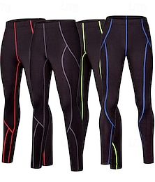 お買い得  -男性用 コンプレッションパンツ ランニングタイツ 電話ポケット付き ベース層 スポーツ アスレイジャー 夏 スパンデックス 4ウェイストレッチ 高通気性 速乾性 モイスチャーコントロール フィットネス ジムトレーニング ランニング スリムフィット スポーツウェア アクティブウェア ソリッド ブラック ネイビーブルー 赤 + 黒