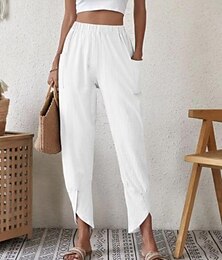 abordables -Femmes Pantalon en coton et lin Pantalons Décontracté Quotidien Longueur cheville Uni Poches Latérales Ceinture Élastique Respirabilité Confortable Non Elastique Week-end Blanche Bleu Kaki Gris