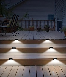 abordables -6 luces solares impermeables para terraza, luces LED solares para exteriores para barandillas, terrazas, patios, columnas, vallas, escaleras y entradas (luz cálida/luz blanca)