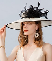 economico -cappelli cappello a secchiello in lino cappello da sole cappello a cilindro da sposa tea party matrimonio elegante con copricapo con fiocco in piume copricapo