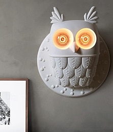 baratos -lâmpada de parede interna led branco quente 28/40cm e27 vintage coruja branca arandela luz decorativa 2 lâmpadas resina luz montada na parede para corredor quarto de crianças 110-240v