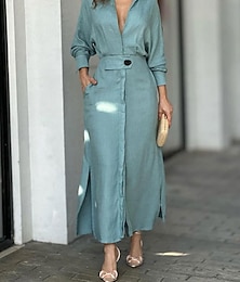 abordables -robe chemise femme maxi robe longue bureau quotidien basique moderne col chemise poche manches longues été printemps coupe régulière uni