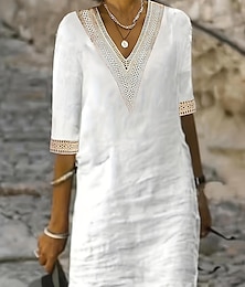 preiswerte -Damen Übergröße Kurve Casual kleid Farbblock Minikleid Halbe Ärmel V Ausschnitt Modisch Outdoor Weiß Grün Sommer XL 2XL 3XL 4XL 5XL