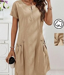 abordables -Femmes Noir Jaune bleu marine Été Printemps Mini Robe Robes inspirées du lin Robe Décontractée Robe fourreau Basique Moderne Occasionnel Quotidien Week-end Coupe Ample Uni Col ras du cou