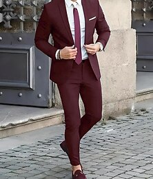 economico -Uomo Matrimonio Completi Dentellato Nero Avorio Affari Formale Tinta unita Vestibilità su misura 2 pezzi Monopetto Due Bottoni