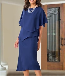 voordelige -A-Lijn Moeder van de Bruid Jurk Bruiloft Gast Elegant Plus Size Sieraad Hals Thee Lengte Chiffon Korte Mouw met Ruffles 2025 gratis maat op maat
