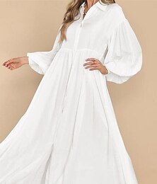 economico -Per donna Abito maxi Abiti ispirati al lino Vestito Casual Vestito a ruota Abito Estivo Streetwear Abito Maxi Essenziale Vacanza Streetwear Ferie Vestibilità regolare Manica Lunga Colletto a Camicia