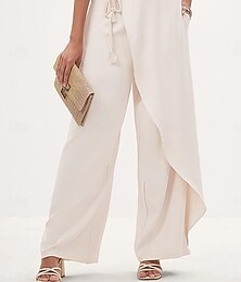 baratos -Mulheres Calças Elegante Moda Comprimento total Tecido Assimétrico Sem Elasticidade Trabalho Bege Verão Primavera Outono Ajuste Largo