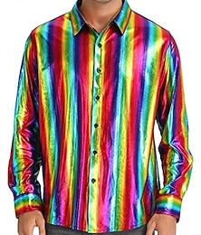 abordables -Disco Années 1980 Couleur métalique brillante Blouse / Chemise Bal Masqué Disco Couleur Unie Déguisement Homme Costume de Carnaval Mascarade Fête / Soirée Défilé de la Fierté Mois des Fiertés Adulte