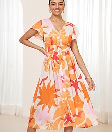 preiswerte -Damen Abgestuftes Kleid Graphic Taste V Ausschnitt Midikleid Brautkleider schlicht Urlaub Sommer
