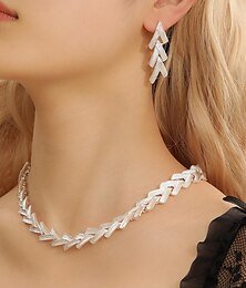 abordables -Nuptiales Parures 2 Strass Plaqué argent 1 Collier Boucles d'Oreilles Femme Elégant Rétro Vintage Mignon Classique Forme de Feuille Précieux Forme de Cercle Parure de Bijoux Pour Mariage Soirée