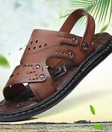 cheap -Men's Leather Sandals Black Summer Sandals Flat Sandals Comfort Sandals Casual Outdoor Vacation Beach Breathable  Shoes Brown Grey