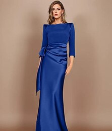 economico -Abiti da matrimonio per ospiti a tubino abito elegante black tie lunghezza pavimento maniche lunghe scollo basco cinturino  nastro in satin con fiocco(i)