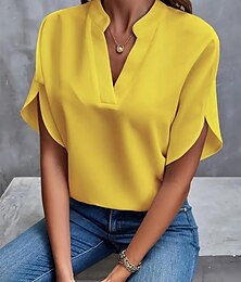 preiswerte -Bluse Elegante Oberteile Damen Schwarz Weiß Gelb Solide / einfarbig Sexy Täglich Elegant V Ausschnitt Regular Fit S