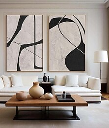 お買い得  -絵画 手作り 白黒 抽象 油絵 手描き 侘び寂び 抽象画 壁アート アートワーク モダン 抽象 油絵 幾何学的 絵画 壁アート 家庭用