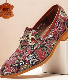 economico -Mocassini da uomo in pelle di vacchetta premium con motivo paisley: eleganti scarpe eleganti slip-on per occasioni formali e casual