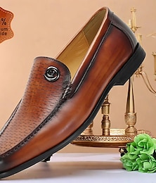 economico -mocassini da uomo in pelle marrone – eleganti scarpe eleganti slip-on con dettaglio in metallo