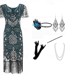 cheap -Retro Vintage Roaring 20s 1920s Flapper Dress Outfits Cocktail Dress Flapper Headband Accesories Set The Great Gatsby Women's Sequins Tassel Fringe Christmas Party / Evening Masquerade Dress