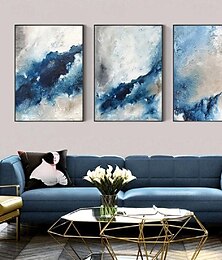お買い得  -キャンバスに描かれた大きな手作りの抽象的な海岸の風景油絵、大きな油絵、壁アートの油絵、青空のアート、リビングルームの寝室の装飾用のカスタムペイント