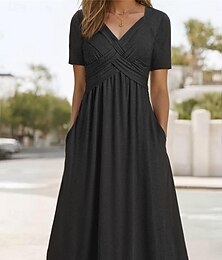 levne -dámské ležérní šaty midi šaty kapesní dovolená streetwear basic v výstřih krátký rukáv černá šedá barva