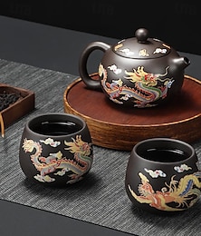 economico -Set teiera che cambia colore, drago  & Phoenix Zisha regalo cinese loong - set da tè kung fu sensibile al calore con teiera e tazze, regalo aziendale