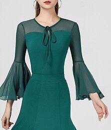 billiga -Latinamerikansk dans Topp Ren Färg Tvinning Tyll Dam Prestanda Träning Ärmlös Hög Polyester