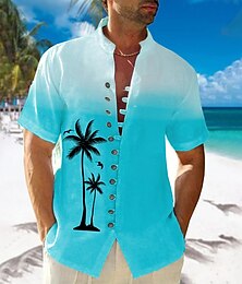 economico -Per uomo Palma Piante tropicali Camicia hawaiana Camicia Aloha Camicie stampate Maniche corte Camicia Colletto Mao Hawaiano Ricorrere Da mare Per eventi Da tutti i giorni Blu S M L