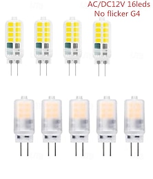 abordables -6/10 piezas g4 lámpara de maíz LED, bombilla LED g4 bi-pin ac/dc12v 3w 16leds 2835 smd sin parpadeo reemplazo de cuentas de bombilla lámpara halógena de 30w iluminación de araña para el hogar