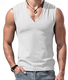 お買い得  -男性用 ワークアウトタンクトップ ランニングタンクトップ ジム用タンクトップ ノースリーブ ベスト カジュアル アスレイジャー Ｖネック 高通気性 速乾性 ソフト ジムトレーニング ランニング ウォーキング スポーツウェア アクティブウェア ソリッド ブラック ホワイト アーミーグリーン