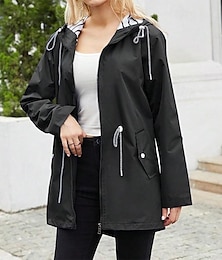 abordables -Chaqueta de tela fina impermeable a la moda, cortavientos para exteriores para mujer, ropa informal de color sólido para exteriores
