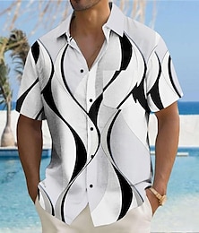 billiga -Herr Geometrisk Linjer / vågor Geometriska mönster Knapp upp skjorta Tryckta skjortor Kortärmad Hawaiisk Tillflykt Casual Ledigt Dagligen Sommar Nedvikt Mönster Button-Down Svart Vit Blå Kaki