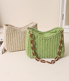 abordables -Mujer Bolso de mano Bolsa de hombro Bolsa de vagabundo Bolso de Paja Hebra Festivos Playa Viaje Acrílico Cadena Gran Capacidad Color sólido Rosa Rojo Morado
