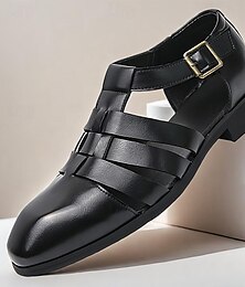 economico -sandali da pescatore in pelle nera da uomo: eleganti scarpe chiuse con cinturino con fibbia per abbigliamento formale e casual