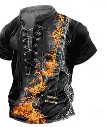 economico -Halloween Per uomo Orrore gotico Roccia Chitarra Maglietta Manica Corta maglietta Stampa 3D Collo con lacci Camicia Casual Quotidiano Nero Primavera & Estate Abbigliamento S M L XL XXL 3XL