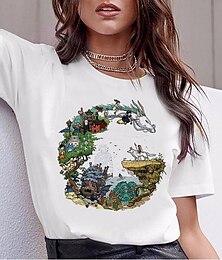 baratos -A Viagem de Chihiro Totoro Japonesa/Curta Camiseta lavada com ácido extragrande Imprimir Arte Gráfica Para Casal Homens Mulheres Adulto Dia Das Bruxas Carnaval Baile de Máscaras Hot Stamping Rua