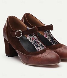 abordables -Mujer Tacones Retro Bullock Zapatos Mary Jane Fiesta Trabajo Diario Floral Cachemir Hebilla Tacón Cuadrado Dedo redondo Elegante Vintage PU Hebilla Negro / Rojo Marrón
