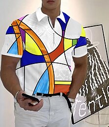 זול -בגדי ריקוד גברים גראפי חולצות פולו עם רוכסן חולצת גולף שרוולים קצרים חולצות פולו חולצות עם צווארון יום יומי בגדי נופש Rave Wear תלבושות למסיבה הדפסת תלת מימד רבע זיפ פולו קיץ אביב לבן