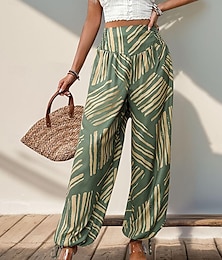 preiswerte -Damen Hose Brautkleider schlicht Lang Hoher Taillenbund Geometrisch Print Atmungsaktivität Weich Mikro-elastisch Urlaub Freizeitskleidung Graues Grün Sommer Frühling Herbst Regular Fit