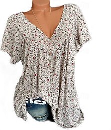 preiswerte -Damen Hemd Bluse stilvoll modern Blumendruck Kurzarm normale Oberteile V-Ausschnitt Urlaub Alltag schwarz weiß gelb wein Sommer