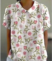 economico -Per donna maglietta Floreale Di tendenza Manica corta Rotonda Top regolari Da mare Fine settimana Stampa Giallo Rosa Rosso Blu Estate