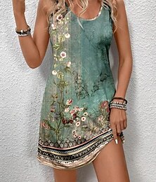 abordables -Robe Mini Femme Robe Petite Robe d'Été Robe Débardeur Robe d'Été Élégante Décontractée Vacances Quotidienne Fête Ajustement Ample Florale Sans Manches Col Ras du Cou Bleu Violet Vert Été
