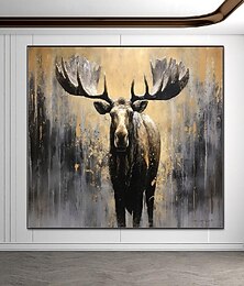 お買い得  -偉大なヘラジカ。動物。100% 手描きのテクスチャ絵画アクリル抽象油絵壁装飾リビングルームオフィスの壁