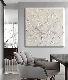 billiga -3d stor handmålad vit blomma oljemålning på duk handgjord akrylmålning handgjord tung texturerad målning abstrakt landskap oljemålning väggkonst blommig väggdekor målning