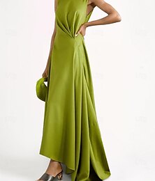 abordables -Robe invitée de mariage A-Line élégante robe formelle cravate noire longueur sol sans manches col bijou satin avec plis 2025