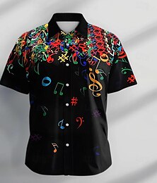 economico -Per uomo Note Musicali Camicia Camicia con Bottoni Manica Corta Casual Vacanza Quotidiano Festa serale Estate Collo ripiegato Camicie con Colletto Bottoni Stampato Nero Rosa Arancione