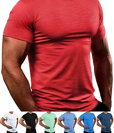 お買い得  -男性用 ジムシャツ 半袖 Tシャツ 夏 スパンデックス 高通気性 速乾性 ライトウェイト ヨガ ジムトレーニング ランニング スポーツウェア アクティブウェア ブラック ホワイト レッド