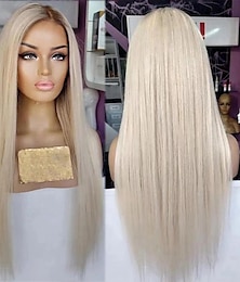 preiswerte -Aschblond, glatte Lace-Front-Perücke aus Remy-Menschenhaar, vorgezupftes brasilianisches Echthaar, gefärbte Ombre-Lace-Front-Perücke aus Menschenhaar mit Babyhaar für Frauen