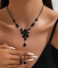 abordables -Nuptiales Parures 2 Strass Imitation de diamant 1 Collier Boucles d'Oreilles Femme Elégant Rétro Vintage Doux Adorable Classique Fleur Amour Parure de Bijoux Pour Mariage Cadeau