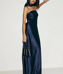 abordables -Robe fourreau invitée de mariage robe élégante formelle cravate noire longueur de sol sans manches sans bretelles charmeuse avec bretelles 2025